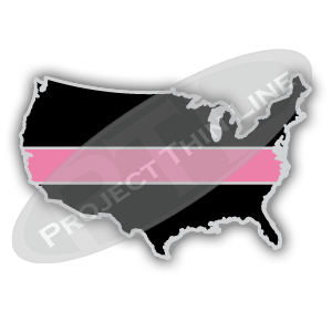 United States Shaped Lapel Pin Filled with Black and a Thin PINK Line