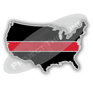 United States Shaped Lapel Pin Filled with Black and a Thin RED Line